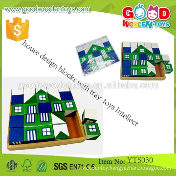 Child Wooden Educational Building Blocks- House Design Blocks with Tray Toys Intellect